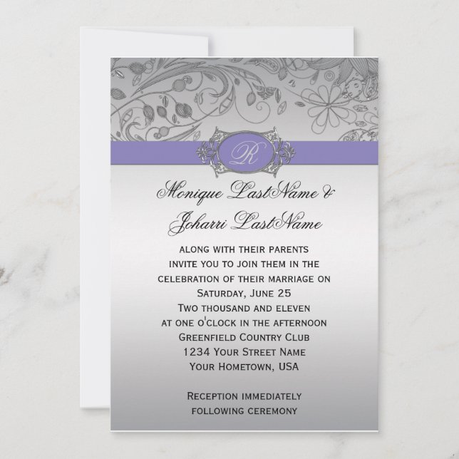 Invitación afiligranada de plata púrpura de la (Anverso)