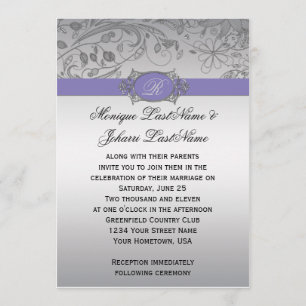 Invitación afiligranada de plata púrpura de la
