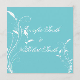 Invitación afiligranada floral azul de la boda de