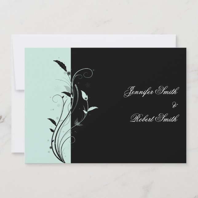 Invitación afiligranada floral azul y negra de la (Anverso)