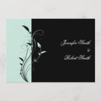 Invitación afiligranada floral azul y negra de la