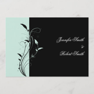 Invitación afiligranada floral azul y negra de la