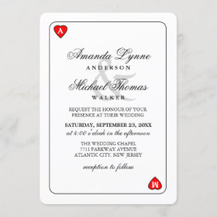 Invitación Afortunada en el amor - Hearts Play Card Wed Invit
