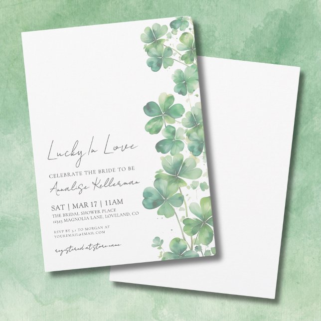 Invitación Afortunada en el amor por San Patricio (Lucky In Love St. Patrick's Day Bridal Shower Invitation)