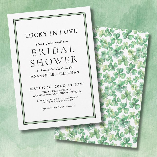Invitación Afortunada en el amor por San Patricio (Lucky In Love St. Patrick's Day Bridal Shower Invitation)