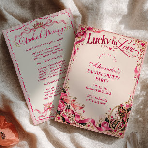 Invitación Afortunada en el amor Reina Rosa Despedida de solt