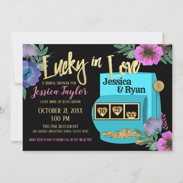 Invitación Afortunada en la ducha de novias de la máquina de  (Anverso)