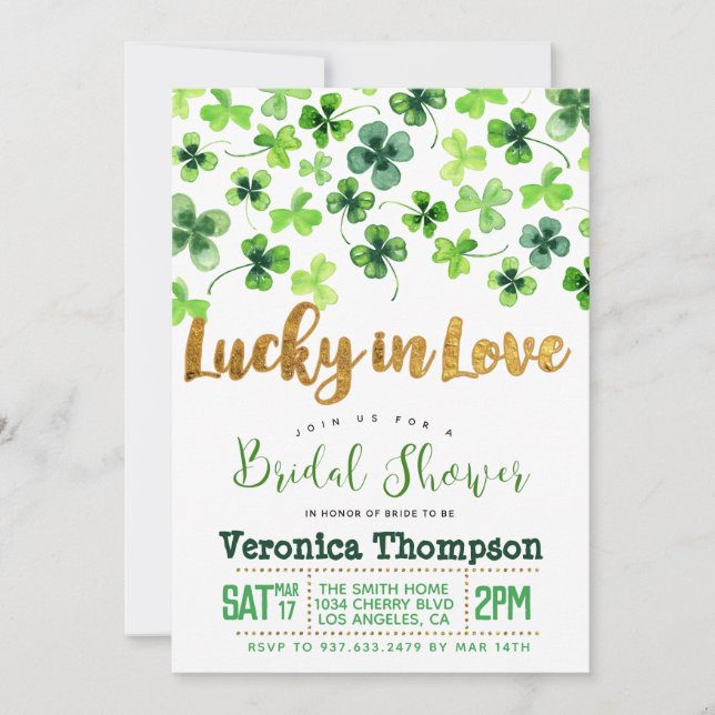 Invitación Afortunada en Love St. Patrick's Day Bridal Shower (Anverso)
