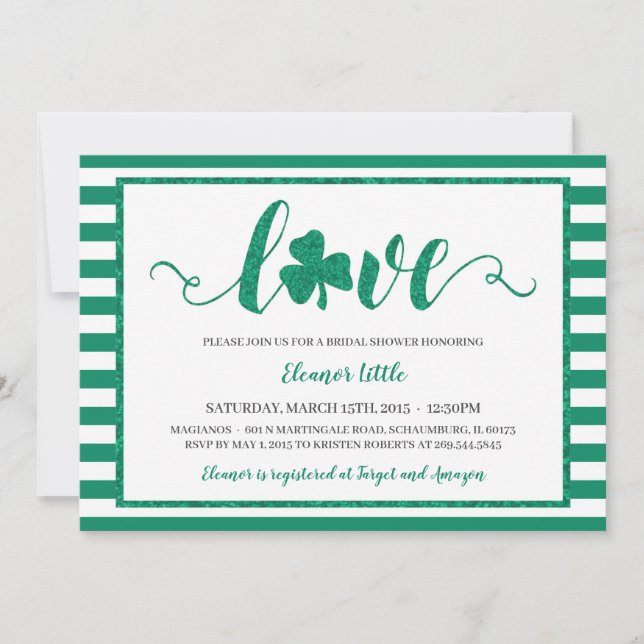 Invitación Afortunada en Love St. Patrick's Day Bridal Shower (Anverso)