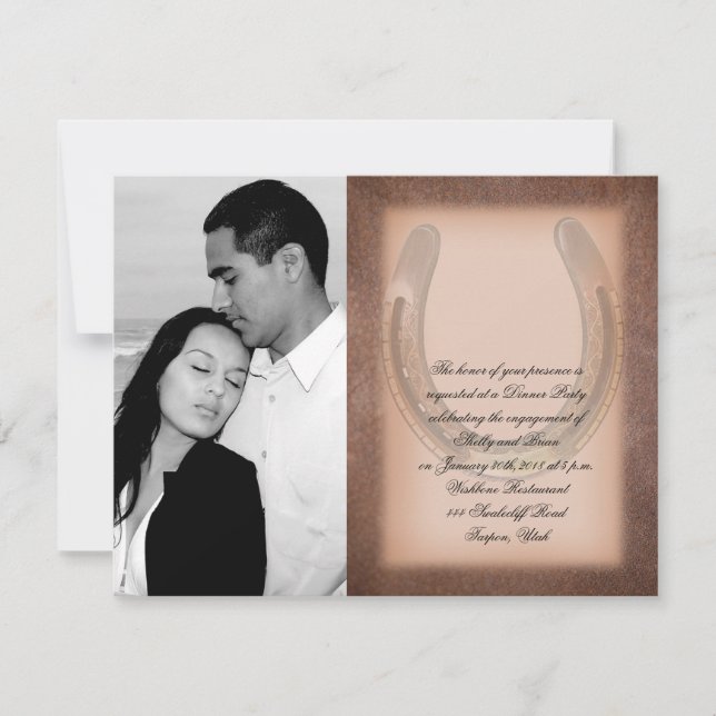 Invitación Afortunada herradura en el compromiso Boda Brown (Anverso)