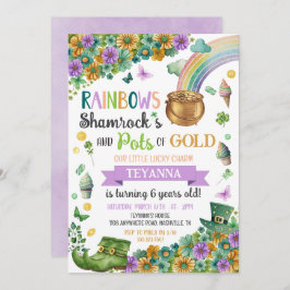 Invitación Afortunada olla de oro con flor de arcoiris