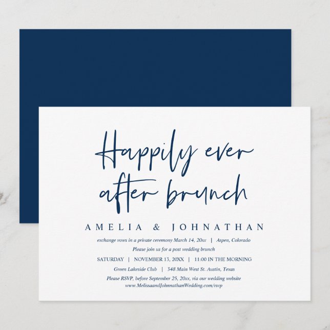 Invitación Afortunadamente Después, Boda Elopement Brunch (Anverso / Reverso)