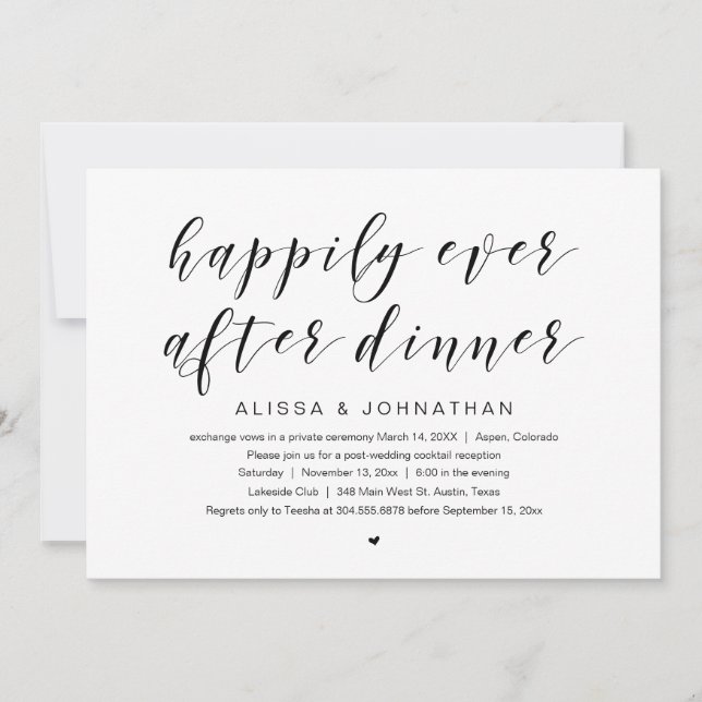 Invitación Afortunadamente después, Boda Elopement Dinner (Anverso)