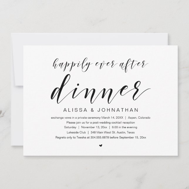 Invitación Afortunadamente después, Boda Elopement Dinner Inv (Anverso)