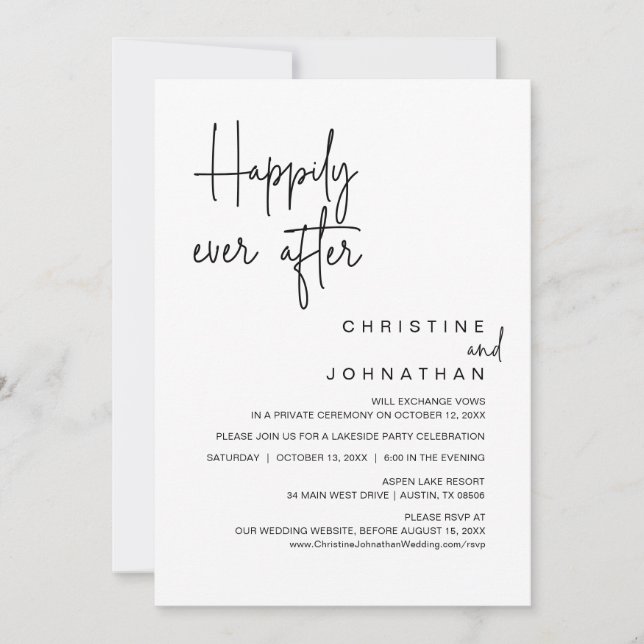 Invitación Afortunadamente Después, Boda Elopement Fiesta (Anverso)