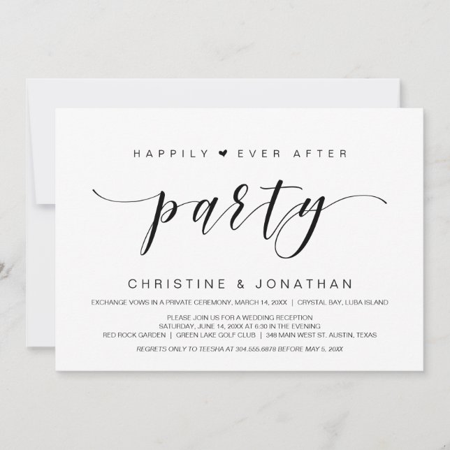 Invitación Afortunadamente después, Boda Elopement Fiesta (Anverso)