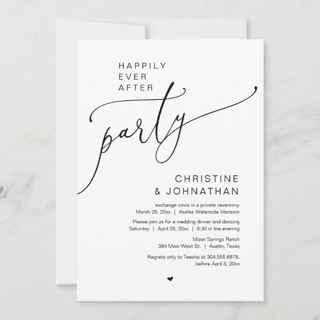 Invitación Afortunadamente Después, Boda Elopement Fiesta (Anverso)