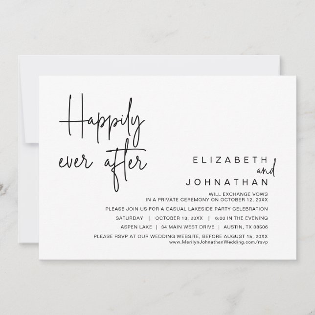 Invitación Afortunadamente Después, Boda Elopement Fiesta (Anverso)