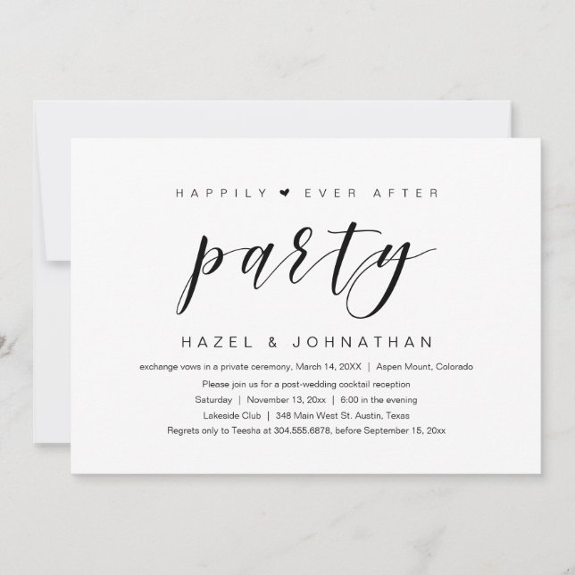 Invitación Afortunadamente Después, Boda Elopement Fiesta (Anverso)