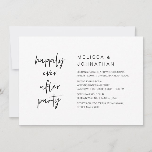 Invitación Afortunadamente Después, Boda Elopement Fiesta Cen (Anverso)