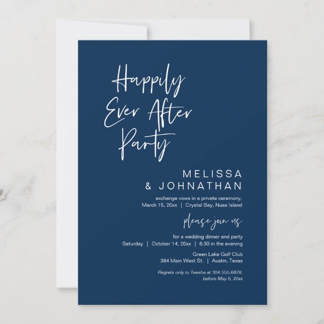 Invitación Afortunadamente Después, Boda Elopement Fiesta Inv (Anverso)