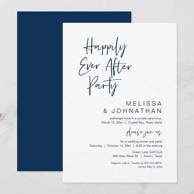 Invitación Afortunadamente Después, Boda Elopement Fiesta Inv (Anverso / Reverso)
