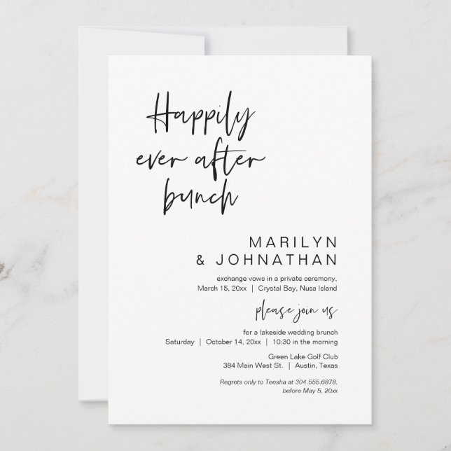 Invitación Afortunadamente Después De Brunch, Boda Elopement (Anverso)