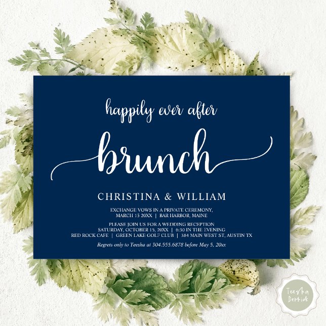 Invitación Afortunadamente Después De Brunch, Elopement, Navy (Happily ever after brunch, Modern wedding, invitation card, PDF, in Navy Blue)