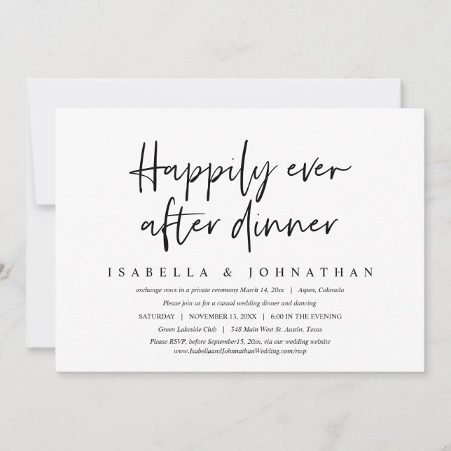 Invitación Afortunadamente Después De Cenar, Boda Elopement (Anverso)
