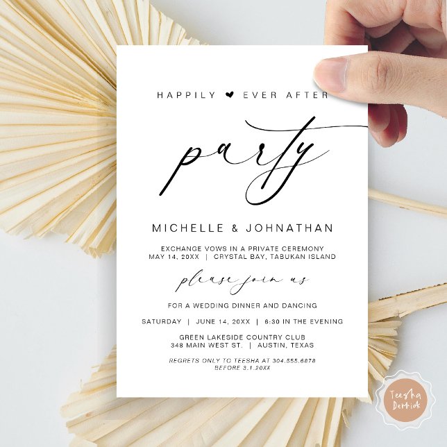 Invitación Afortunadamente Después De Cenar Fiesta, Boda Elop (Happily Ever After Party, Wedding Elopement Dinner Brunch Invitation Card, PDF, Black and WHite)