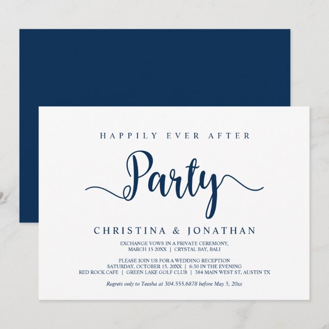 Invitación Afortunadamente Después De fiesta, Azul De La Arma (Anverso / Reverso)