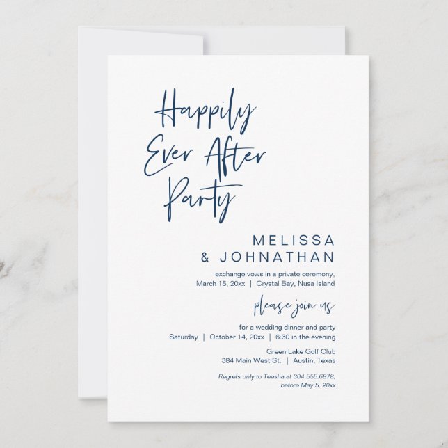 Invitación Afortunadamente Después De Fiesta, Boda Elopement, (Anverso)