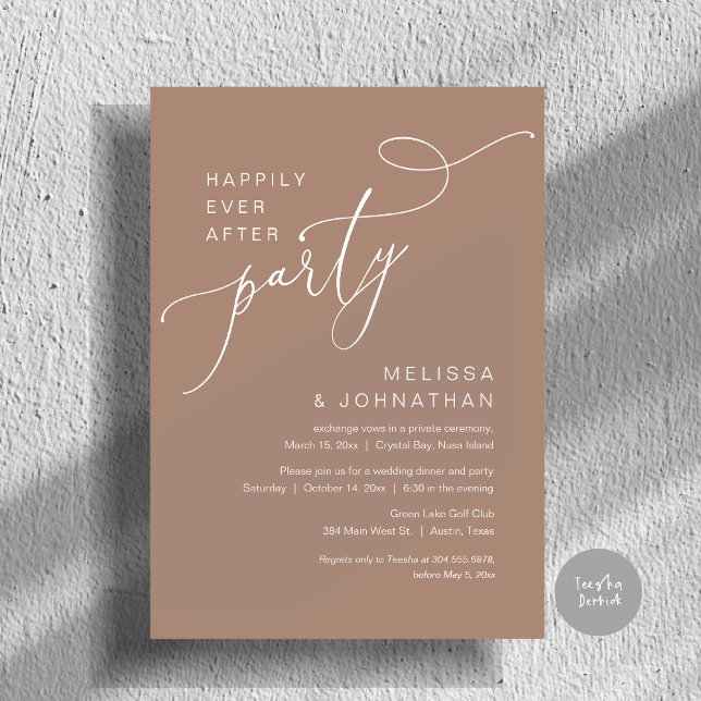 Invitación Afortunadamente Después De Fiesta, Cena Boda, Taup (Happily Ever After Party, Romantic Wedding Dinner and Dancing Invitation Card, PDF, in Neutral Taupe)