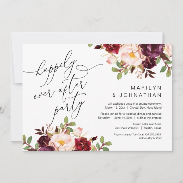 Invitación Afortunadamente Después De Fiesta, Elopement, Borg (Anverso)