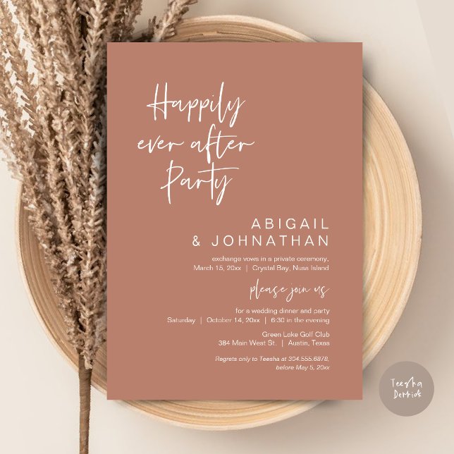 Invitación Afortunadamente Después De Fiesta, Elopement, Terr (Happily Ever After Party, Modern Wedding Elopement, Invitation Card, PDF, in Terracotta Brown)