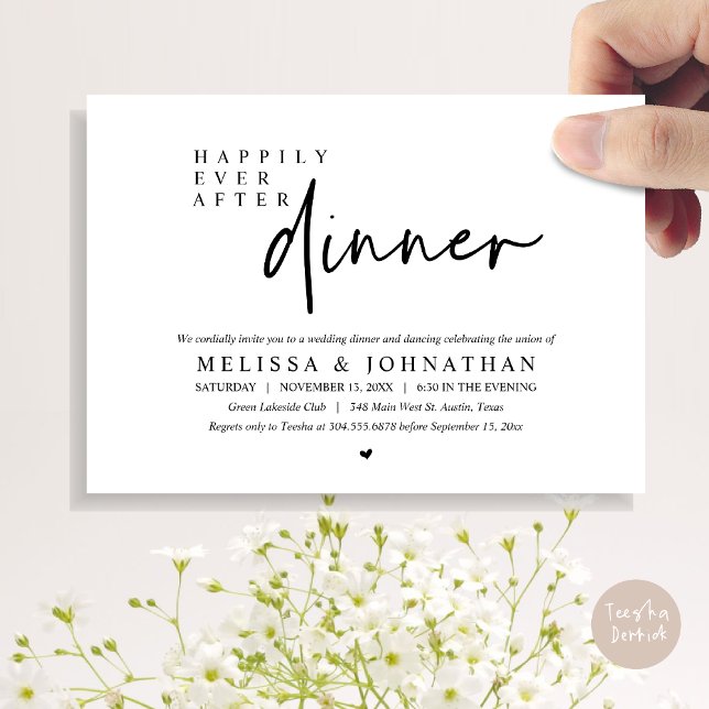 Invitación Afortunadamente después de la cena Boda y el baile (Happily Ever After Party, Modern Wedding Dinner Dancing Party Invitation Card, PDF, black and white)