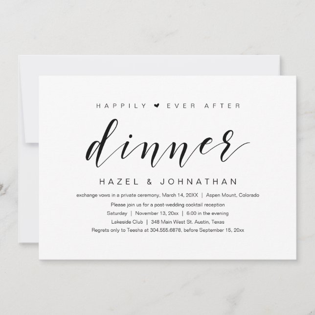 Invitación Afortunadamente Después De La Cena De Boda Elopeme (Anverso)