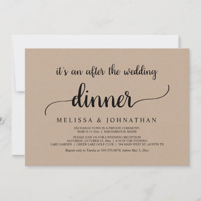 Invitación Afortunadamente, después de la cena de Elopement,  (Anverso)