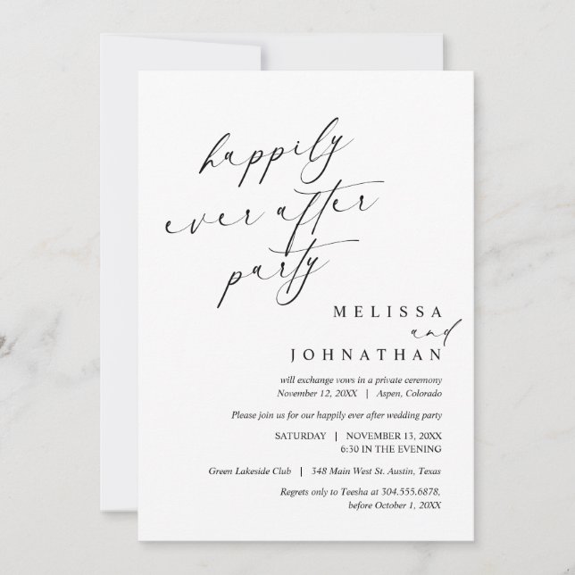 Invitación Afortunadamente Después De La Cena De Fiesta, Boda (Anverso)