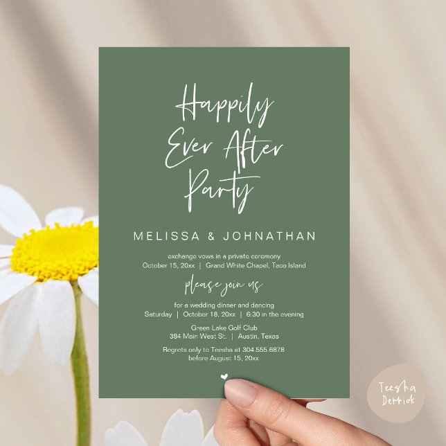 Invitación Afortunadamente Después De La Cena De Fiesta, Boda (Happily Ever After Party, Wedding Elopement Dinner Brunch Lunch Invitation Card, PDF, Greenery Sage)