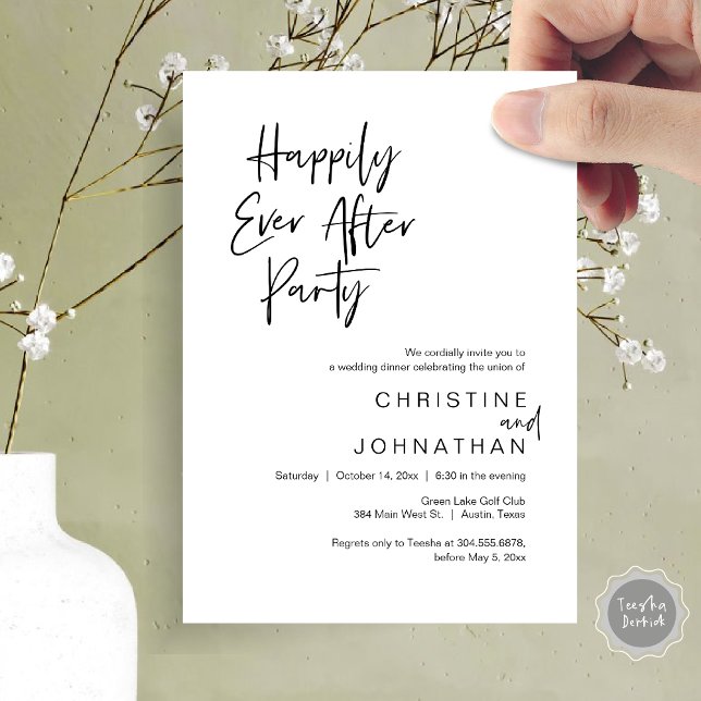 Invitación Afortunadamente Después De La Cena De Fiestas Y Bo (Happily Ever After Party, Modern Wedding Dinner Dancing Invitation Card, PDF, Black and White)