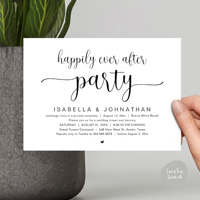 Invitación Afortunadamente Después De La Cena De Fiestas Y Bo (Happily Ever After Party, Wedding Dinner Dancing Invitation Card, PDF, Modern Black White)