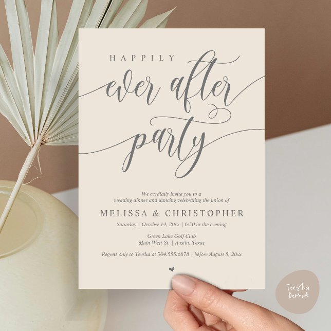 Invitación Afortunadamente Después De La Cena De Fiestas Y Bo (Happily Ever After Party, Wedding Dinner and Dancing Invitation Card, PDF, in Dark Grey Cream)