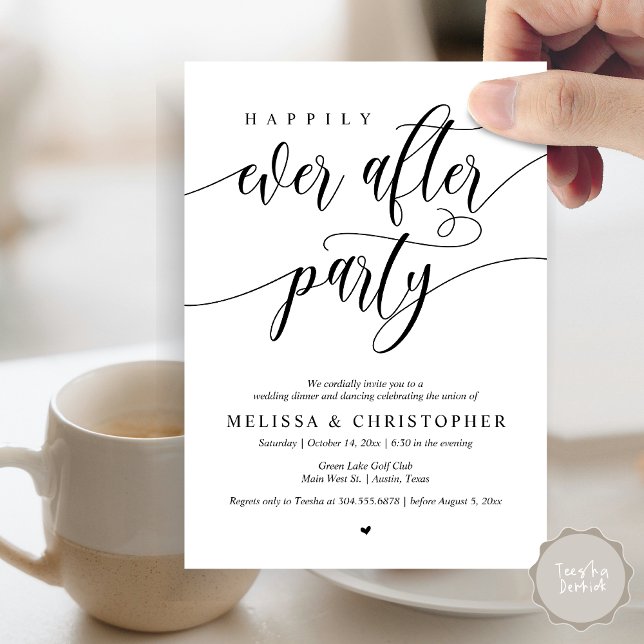 Invitación Afortunadamente Después De La Cena De Fiestas Y Bo (Happily Ever After Party, Wedding Dinner and Dancing Invitation Card, PDF, in Black and White)