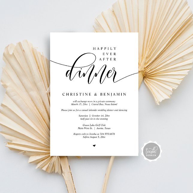 Invitación Afortunadamente Después De La Cena, Elipement Mode (Happily Ever After Dinner, Elopement Modern Script Invitation Card, Digital Download, Email)