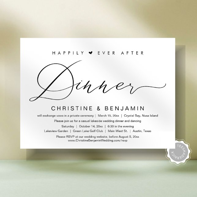 Invitación Afortunadamente Después De La Cena, Escritura Mode (Happily Ever After Dinner Elopement Party, Modern Script Invitation Card, Digital and Printed Copies)