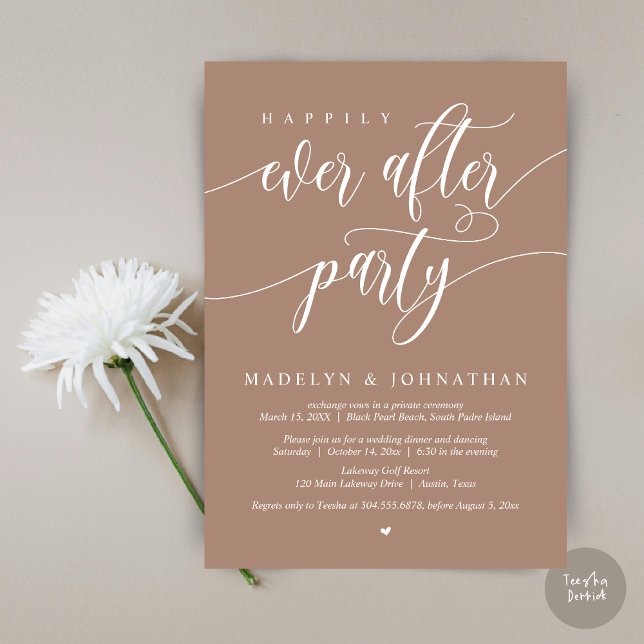 Invitación Afortunadamente Después De La Cena Fiesta Boda, Ta (Happily Ever After Party, Modern Calligraphy Wedding Dinner Invitation Card, PDF, in Neutral Taupe)