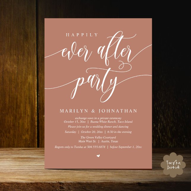 Invitación Afortunadamente Después De La Evolución Del Boda M (Happily Ever After Party Modern Wedding Elopement Dinner Lunch Brunch Invites Card PDF Earthy brown)