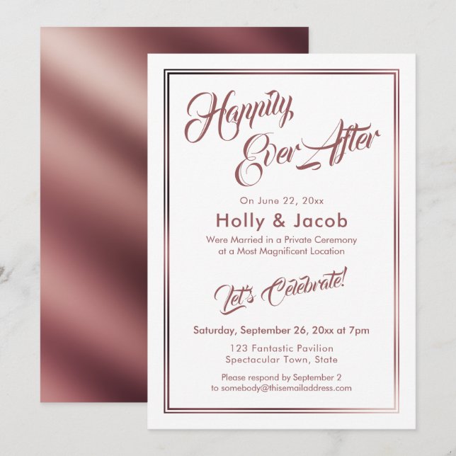 Invitación Afortunadamente Después De La Recepción Rosa De Or (Anverso / Reverso)