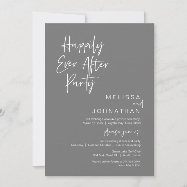Invitación Afortunadamente Después De Un Fiesta, Boda Elopeme (Anverso)